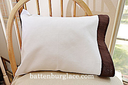 Baby Pillowcases 13 by 17 White with Brown. Set of 2